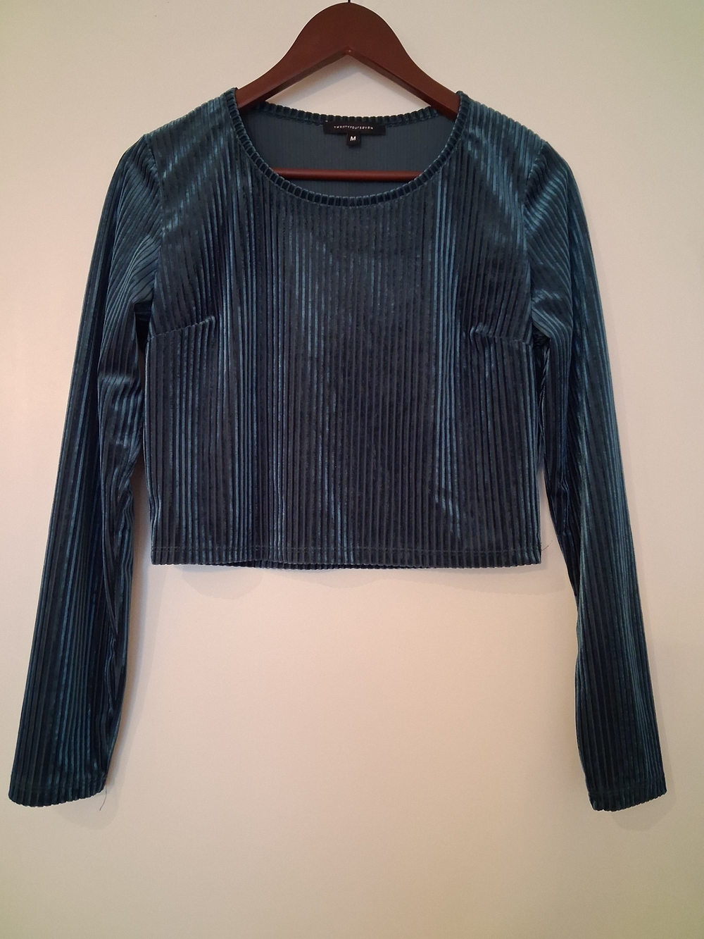 Ribbed Velvet Long-Sleeve Crop Top